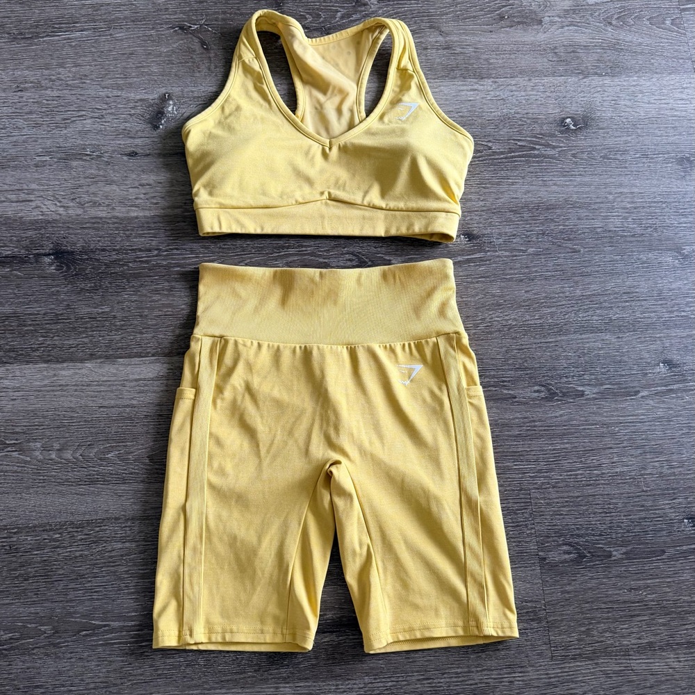 Gymshark Yellow Sports Bra and High-Waist Biker Shorts Set